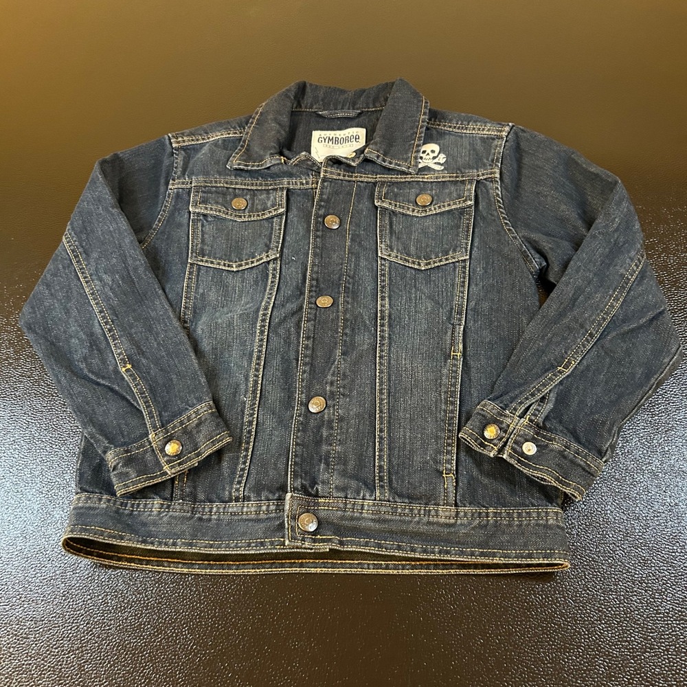 Gymboree Denim Jacket Skull Accent Button Front Dark Wash Blue Youth‎ Medium